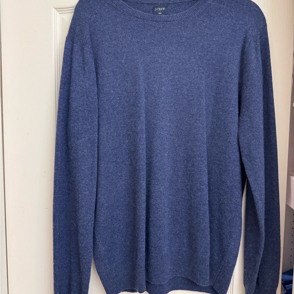 J. Crew Men's Heather Blue Cashmere Crewneck Sweater